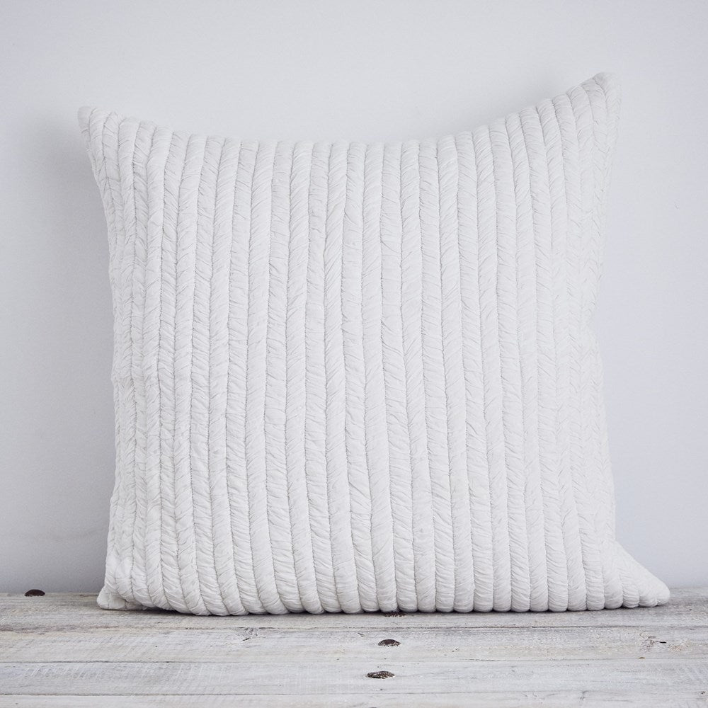 Herringbone handcrafted cotton voile cushion - white