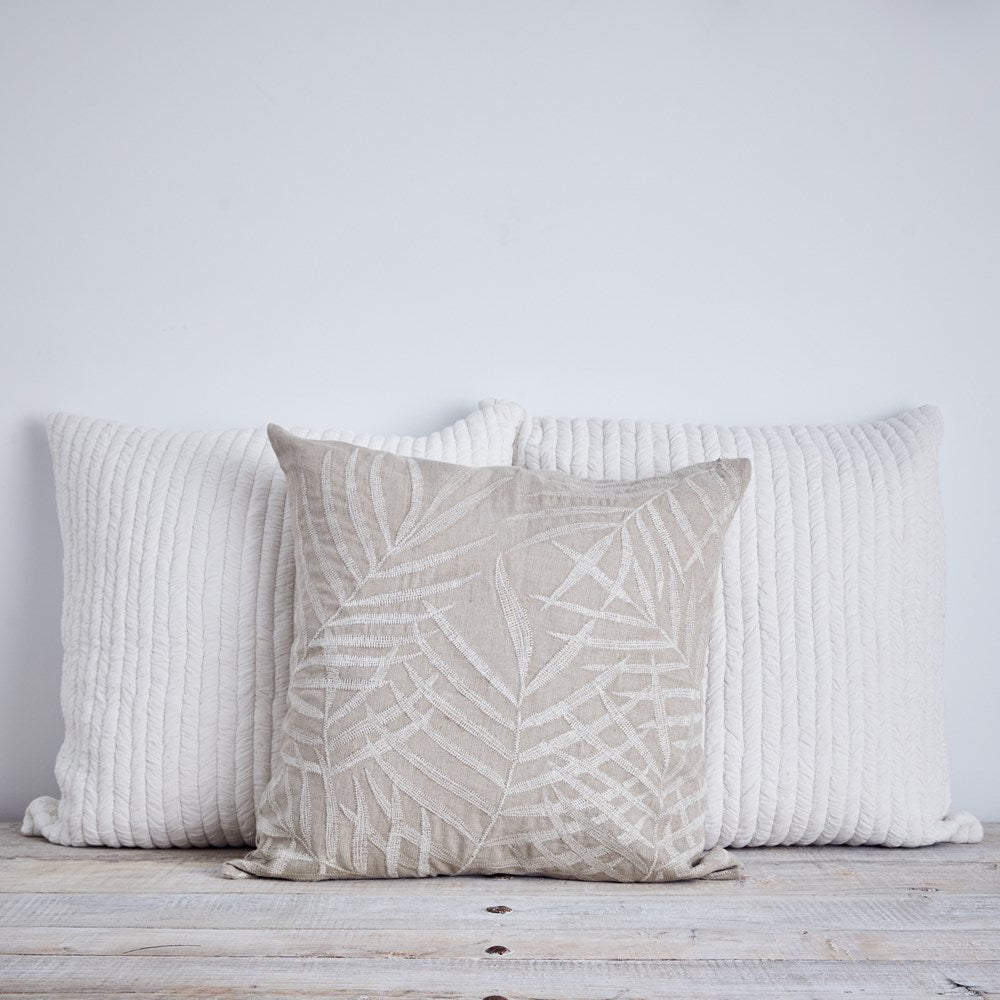 Herringbone handcrafted cotton voile cushion cover - white