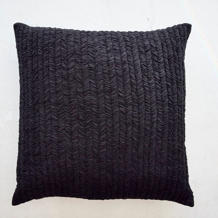 Herringbone handcrafted cotton voile cushion cover - black