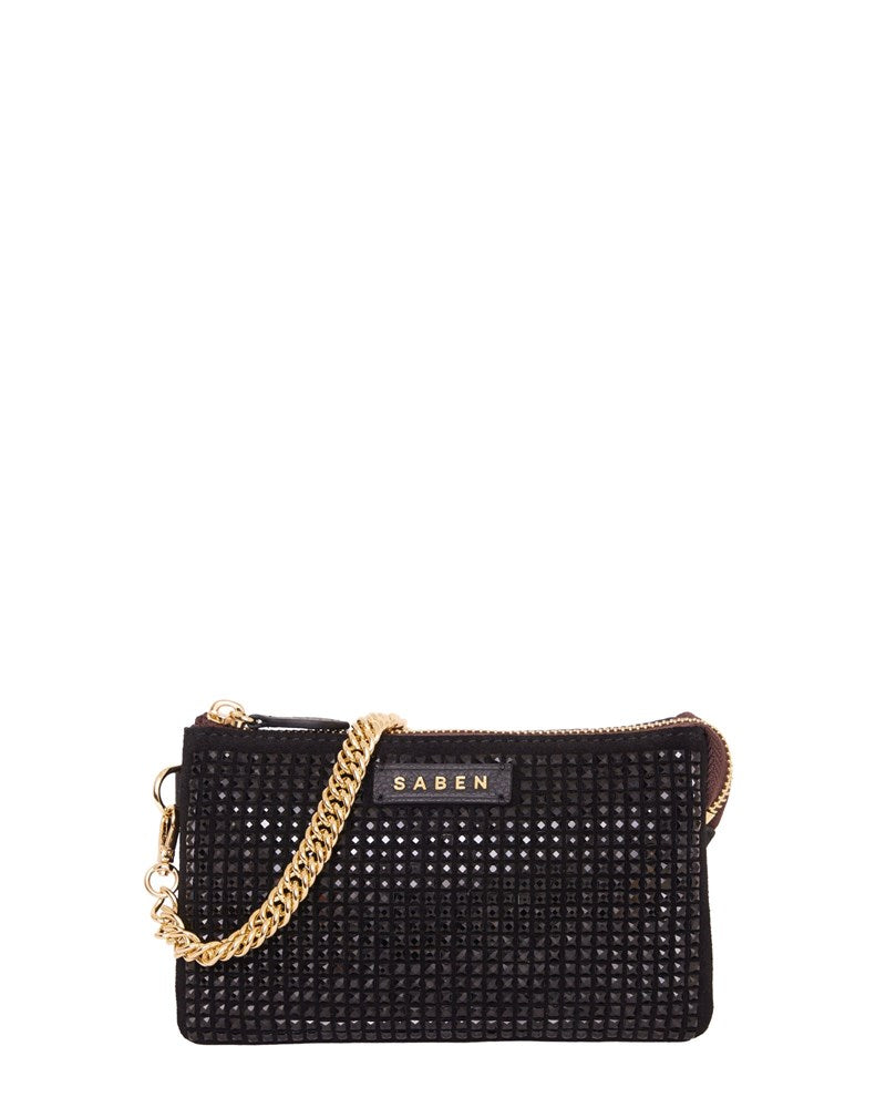 Saben - Mini Bag - Black Crystal and Gold Curb Chain